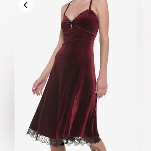 MAKE OFFER! Channel Your Inner Bad Girl! Burgundy Velvet Dress w/ Lace Trim